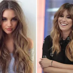Dos mujeres con cortes de pelo ondulado y largo. La de la izquierda luce un estilo más natural, la de la derecha con flequillo y sonrisa.