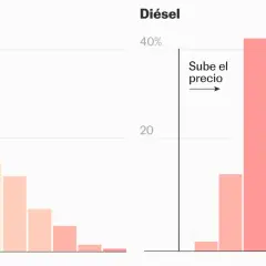 Gráficos comparan la subida de la gasolina y el diésel. La gasolina muestra una distribución más equilibrada, mientras que el diésel tiene un pico alto en "Sube el precio".