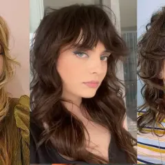 Tres mujeres con un corte shaggy ondulado, mostrando diferentes tonos de cabello y estilos.