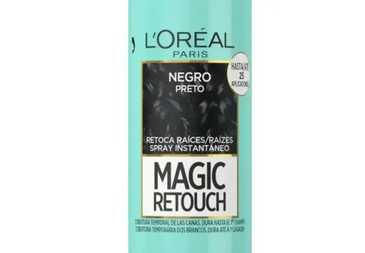 Spray L'Oréal Magic Retouch negro para tapar canas sin tinte. Retoca raíces al instante.