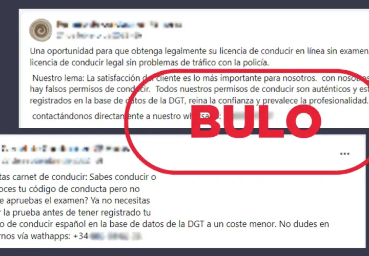 Publicación advierte sobre la venta de carnet de conducir falso, indicando que es un bulo y que los permisos son auténticos y registrados en la DGT.