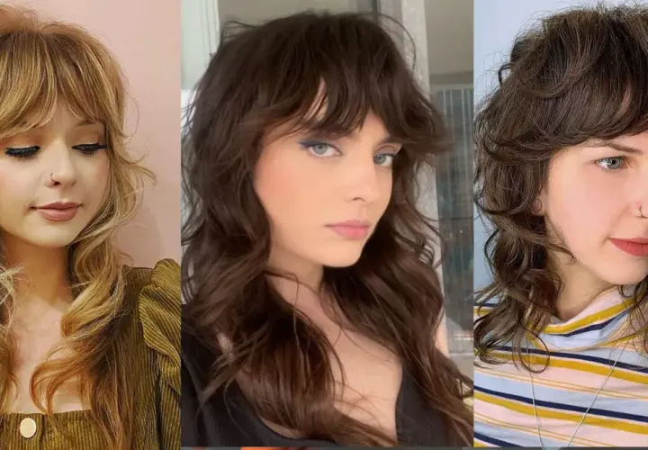 Tres mujeres con un corte shaggy ondulado, mostrando diferentes tonos de cabello y estilos.