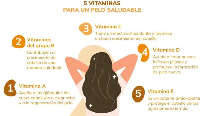 Las mejores vitaminas para el pelo: A, C, D, E y grupo B. Descubre cómo nutrir tu cabello para un crecimiento saludable.