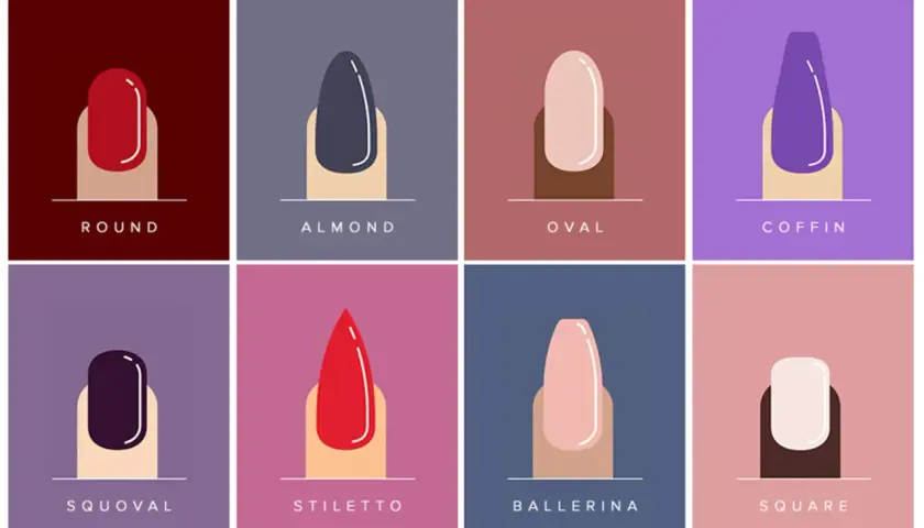 Ocho formas de uñas en tendencia: redonda, almendra, oval, coffin, squoval, stiletto, ballerina y square.