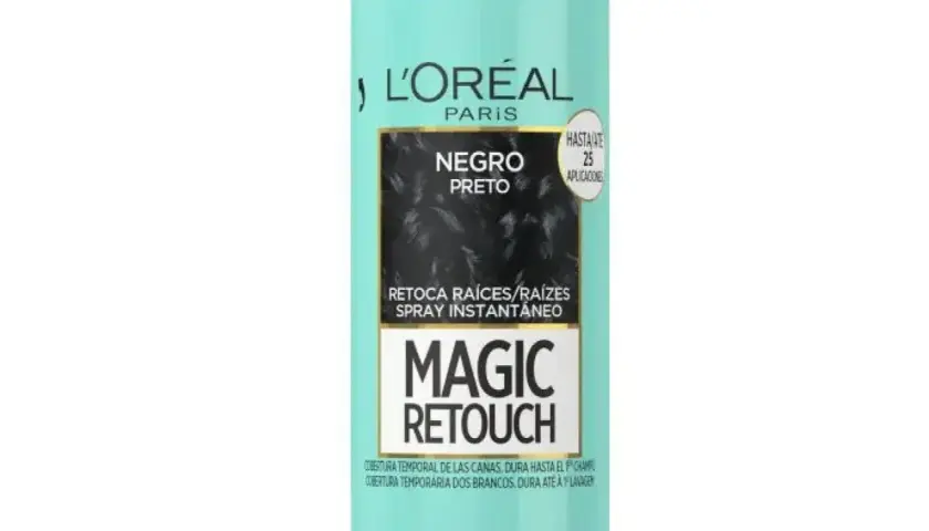 Spray L'Oréal Magic Retouch negro para tapar canas sin tinte. Retoca raíces al instante.