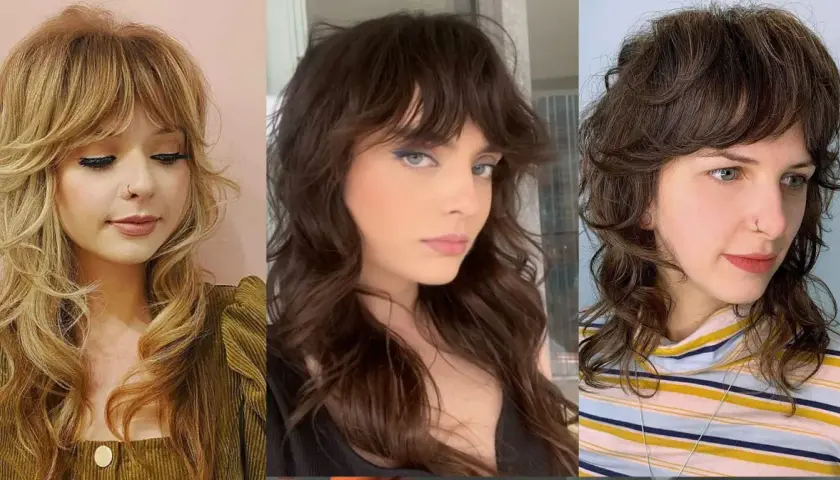 Tres mujeres con un corte shaggy ondulado, mostrando diferentes tonos de cabello y estilos.