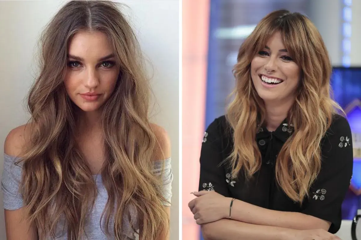 Dos mujeres con cortes de pelo ondulado y largo. La de la izquierda luce un estilo más natural, la de la derecha con flequillo y sonrisa.