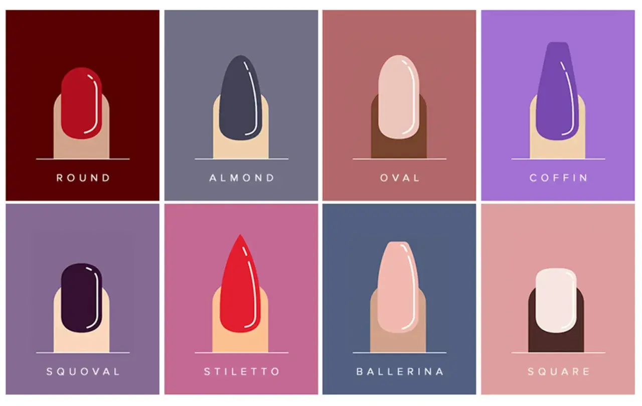 Ocho formas de uñas en tendencia: redonda, almendra, oval, coffin, squoval, stiletto, ballerina y square.
