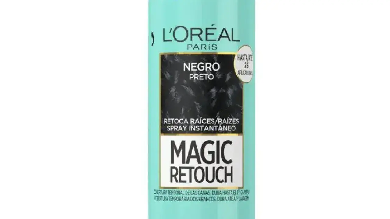 Spray L'Oréal Magic Retouch negro para tapar canas sin tinte. Retoca raíces al instante.