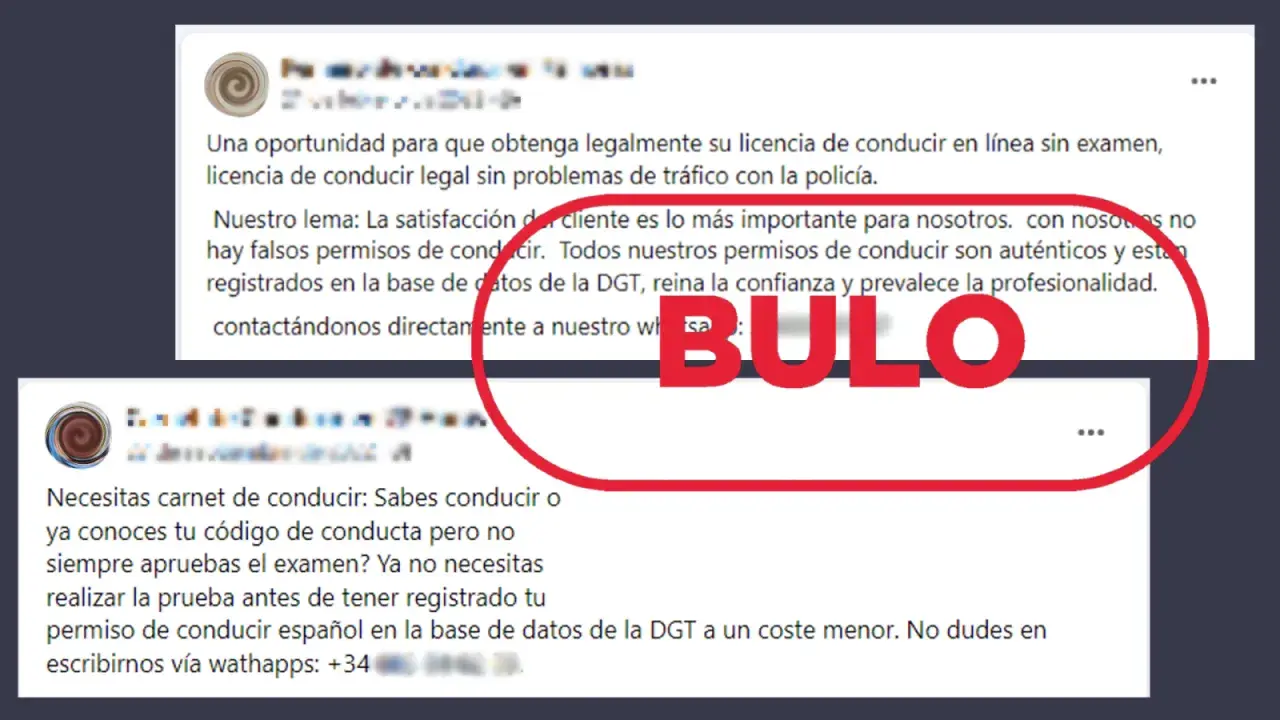 Publicación advierte sobre la venta de carnet de conducir falso, indicando que es un bulo y que los permisos son auténticos y registrados en la DGT.