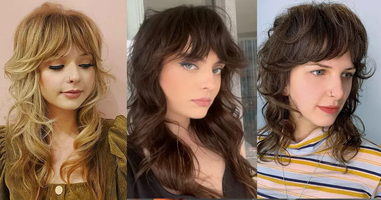 Tres mujeres con un corte shaggy ondulado, mostrando diferentes tonos de cabello y estilos.