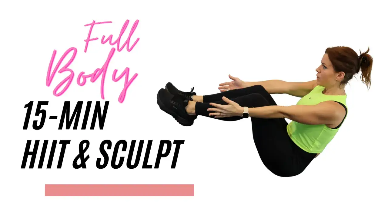 Mujer haciendo ejercicio de cuerpo completo, 15 minutos de hiit en casa para esculpir tu cuerpo.