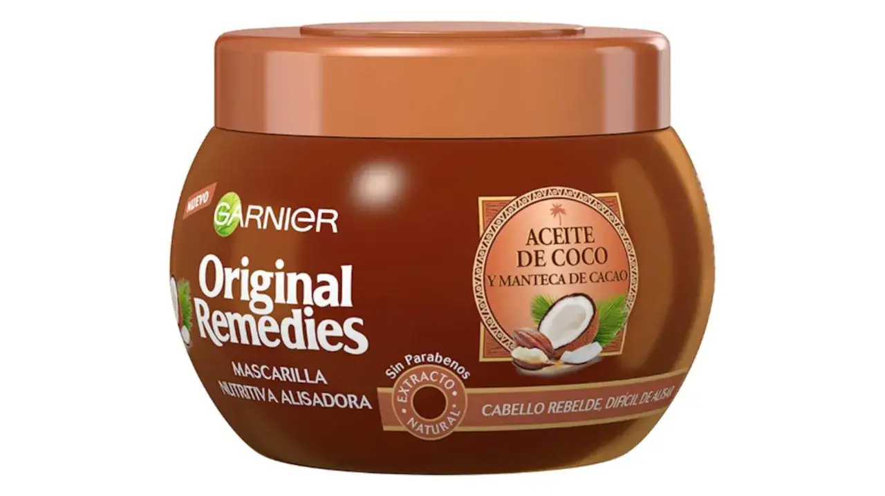Mascarilla Garnier Original Remedies con aceite de coco y manteca de cacao, ideal para cabello rebelde. &iexcl;El aceite de coco es bueno para el pelo!