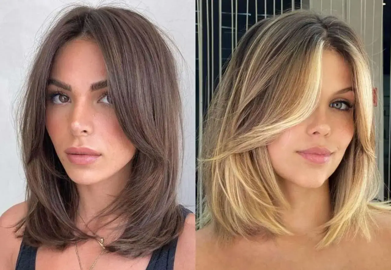 Dos mujeres con un corte de pelo bob moderno y capas sutiles. La de la izquierda tiene el pelo castaño, la de la derecha, rubio con mechas.